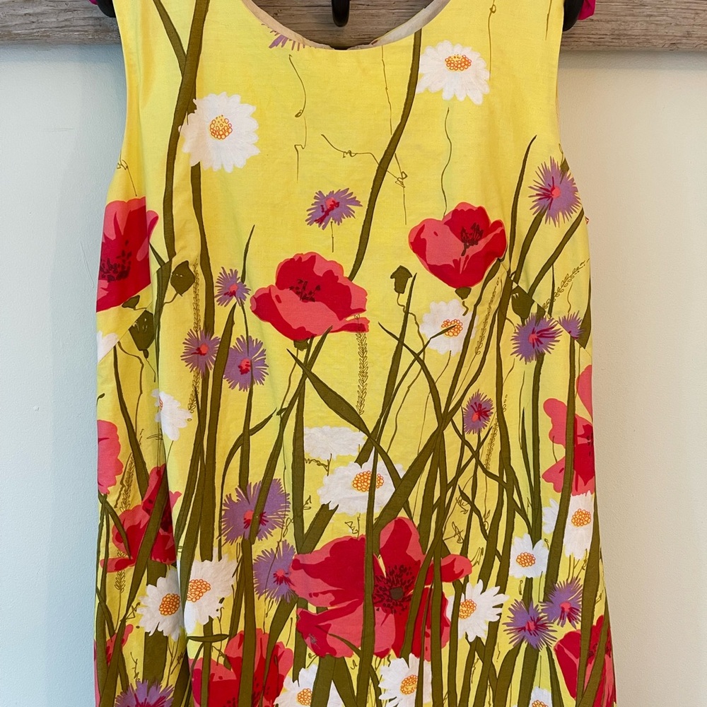 Yellow and Red Vintage Sleeveless Lined Shift Dress